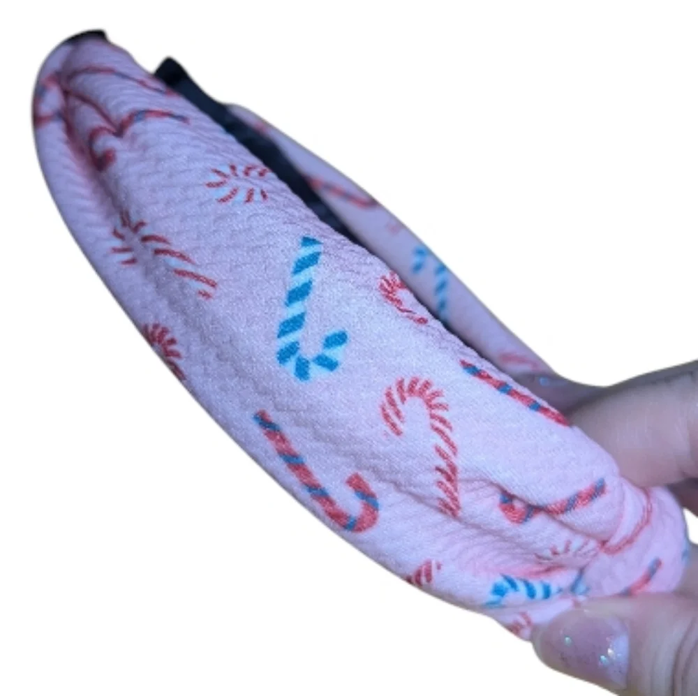 Christmas Candy Knot Headband O/S Candy Cane Print Light Pink NEW